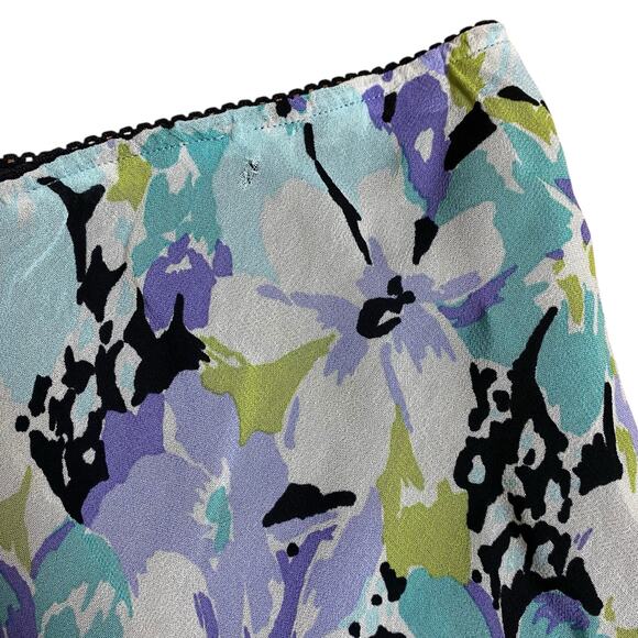 Vintage Y2K 2000s Floral Midi Skirt Blue and Purple Casual Corner Small - Picture 3 of 4
